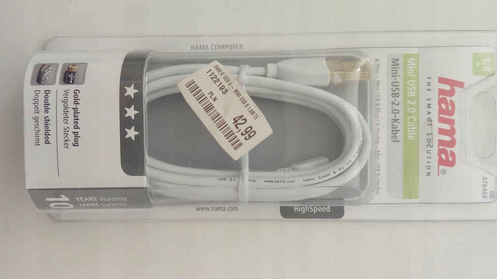 kabel Mini USB 2.0 1,8m Hama złote wtyki