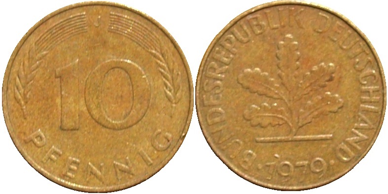 10 pfennig 1979-J rok Niemcy RFN cena = 66 groszy
