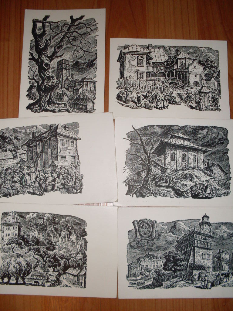 Sandomierz -pocztówki drzeworyty 1952 rok