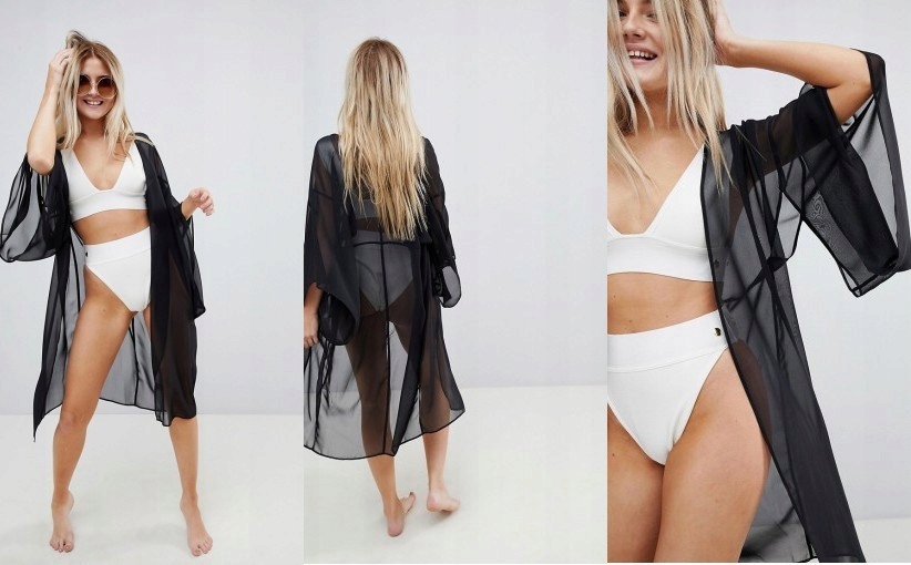 X1B206*KIMONO CZARNE NA PLAŻĘ 36 S O00