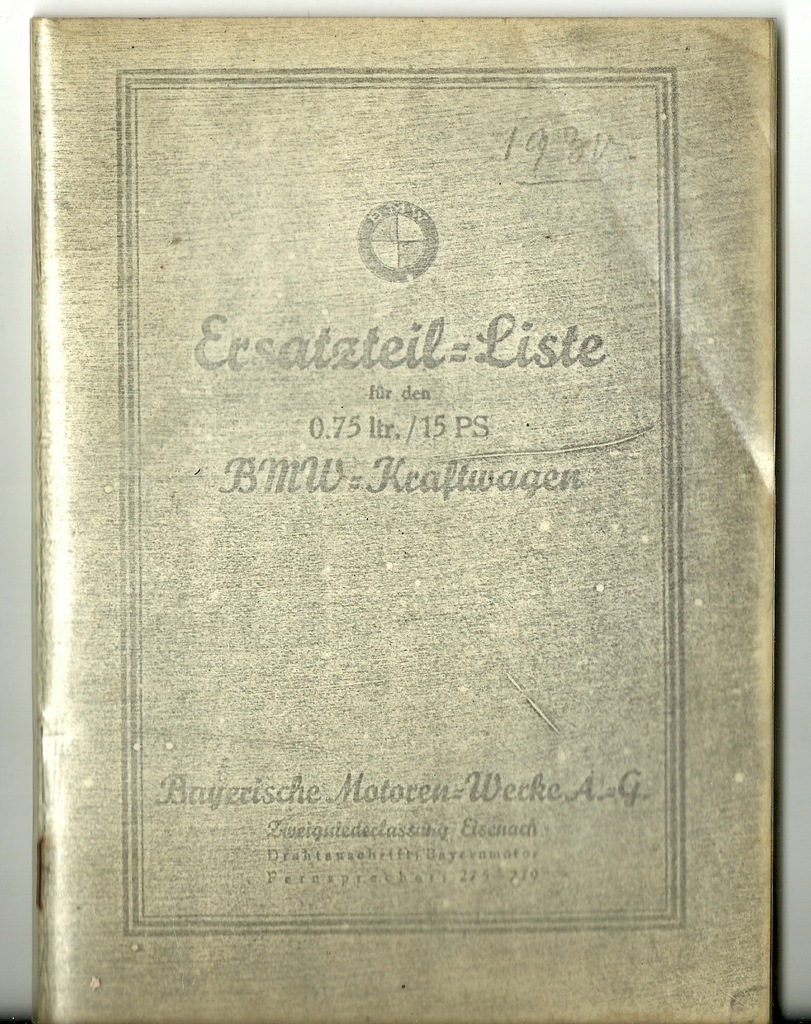 B.M.W 750 CM / 15 P.S. - 1929 . ERSATZTEIL- LISTE