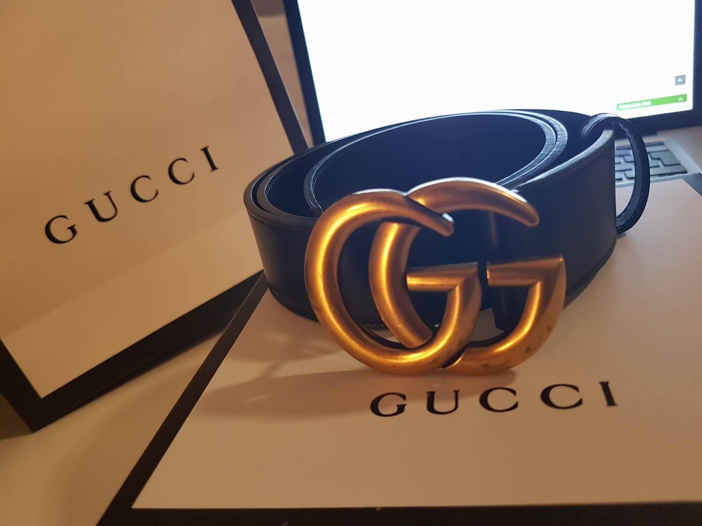 Damski Pasek Gucci Złoty Skóra Pudełko Torba