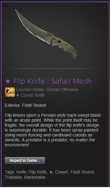 CS:GO NÓŻ Flip Knife Safari Mesh  (Field-Tested)