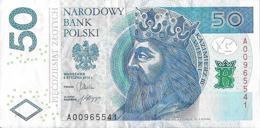 50zł Seria AO0965541 Banknot Kazimierz Wielki 2012