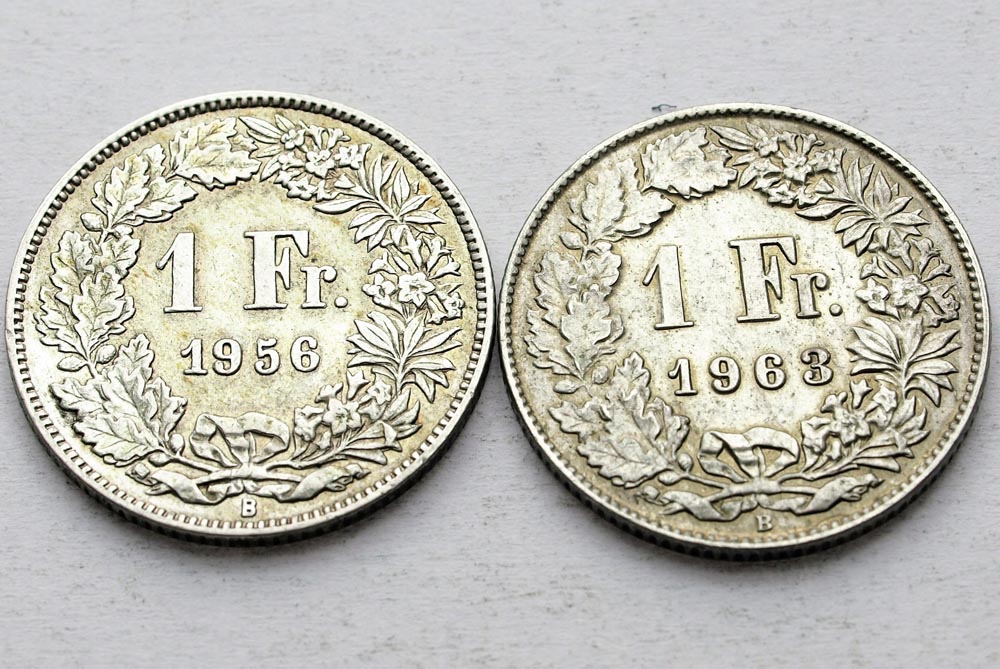 Lot Zestaw 2 x 1 frank Szwajcaria 1956 1963