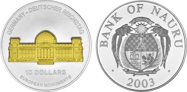 10 Dollar 2003 Nauru Germany - Reichstag 999 Ag