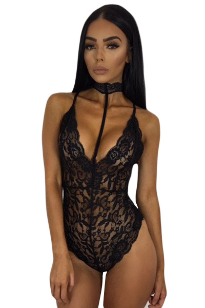 Bieliźniane koronkowe body z chokerem S