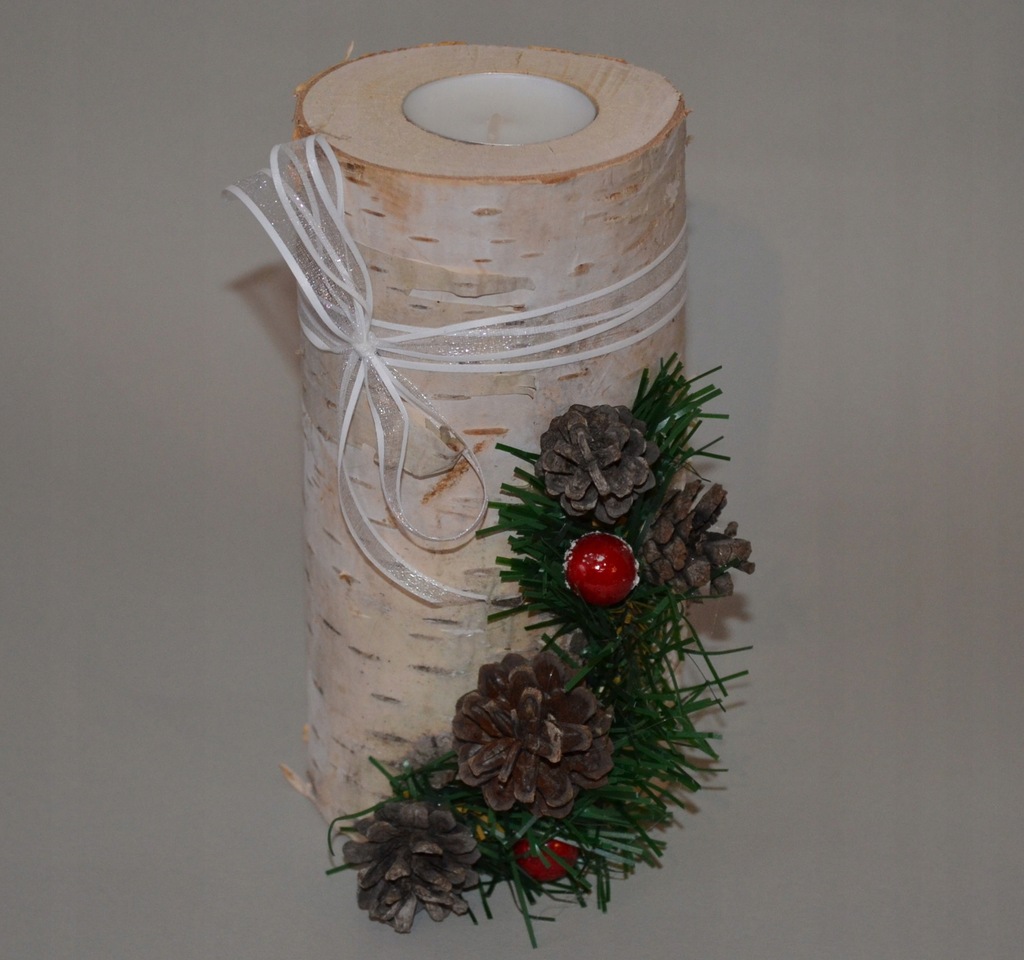 Drewniany stroik świecznik z brzozy ozdoby 15,5 cm