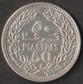 Liban / 50 piastrów / 1952 / srebro