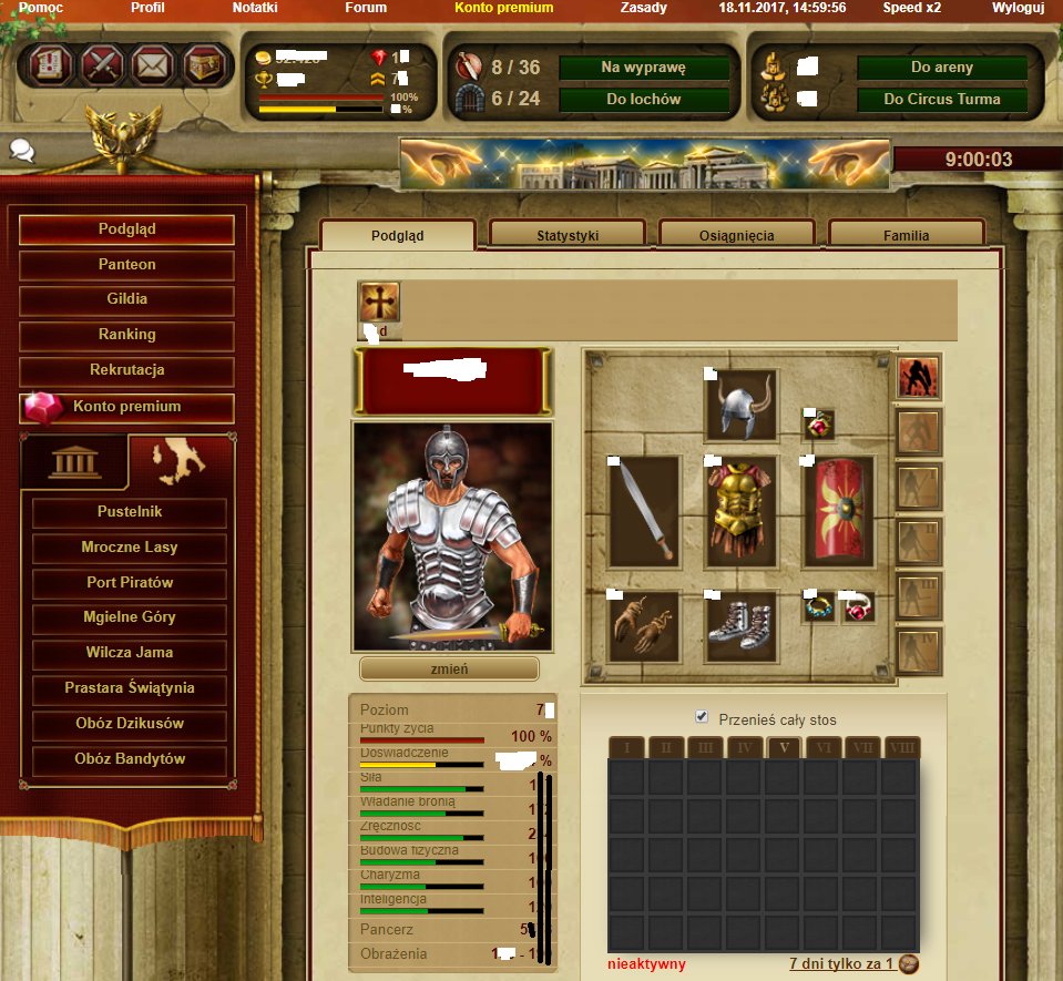 Gladiatus s34 PL lvl +85 centurion konto Gameforge