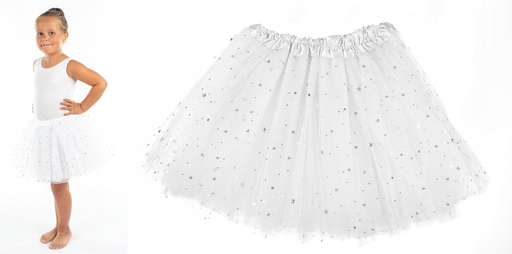 TIULOWA SPÓDNICZKA TUTU gwiazdki biała 30 CM