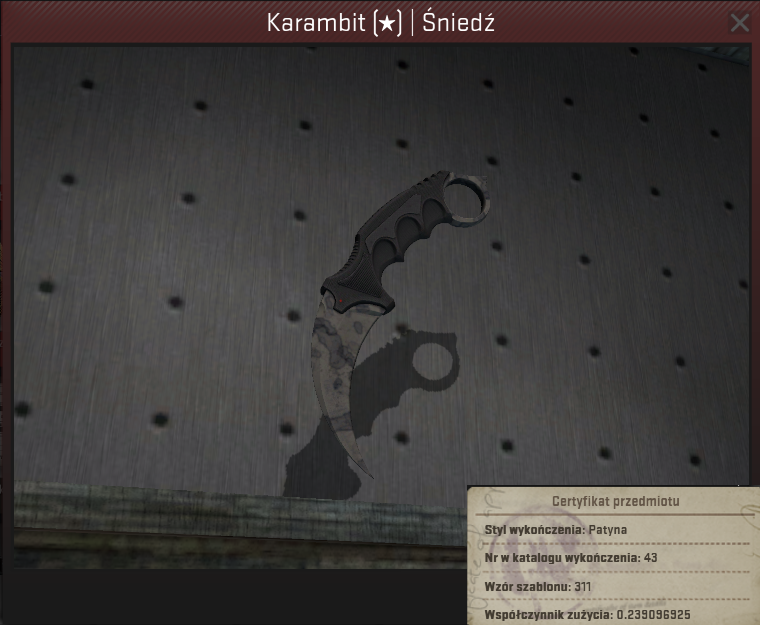 NÓŹ SKIN KARAMBIT STAINED ŚNIEDŹ FT