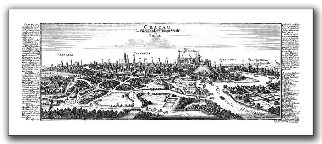 KRAKÓW EFEKTOWNA PANORAMA XVII w.  200x80cm OPRAWA