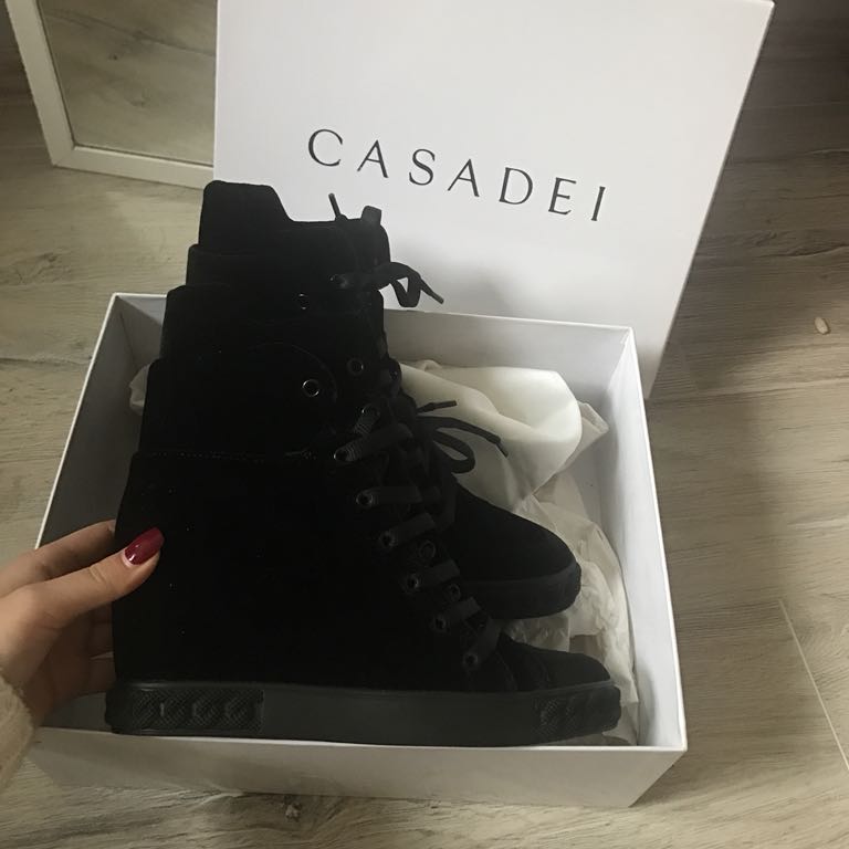 Casadei black moda buty sneakersy koturny