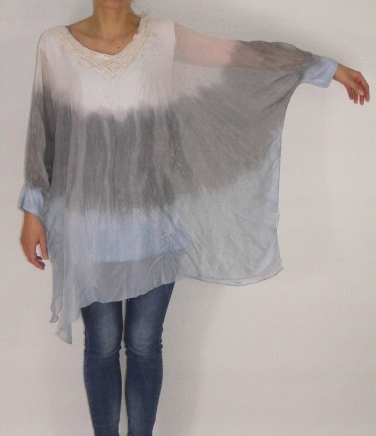 WŁOSKA BLUZKA OVERSIZE, NIETOPERZ, OMBRE, JEDWAB