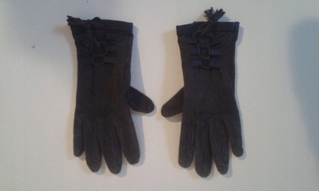 Promod brązowe zamszowe rękawiczki retro vintage