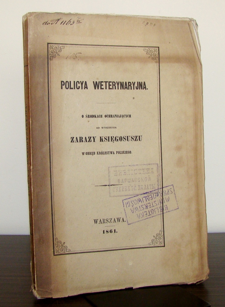 1861 POLICYA WETERYNARYJNA księgosusz pomór bydła