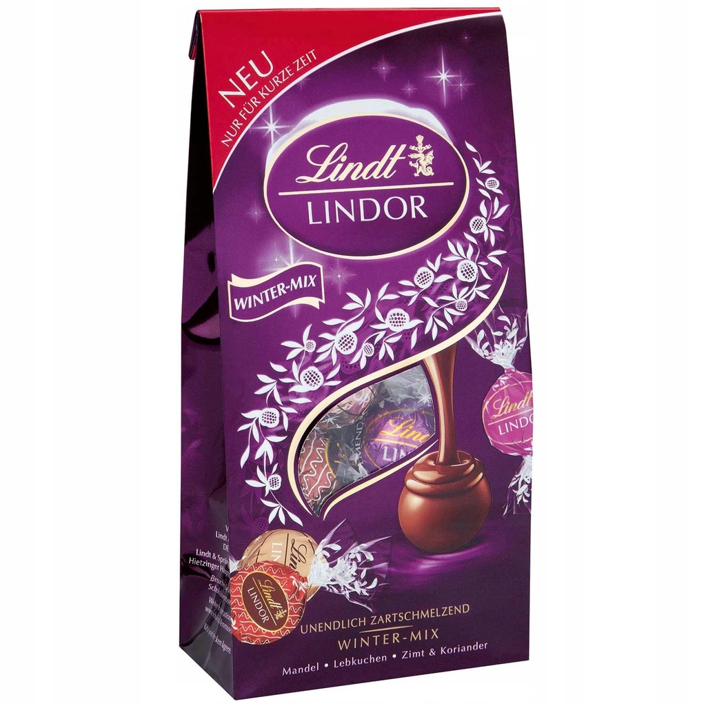 LINDT LINDOR WINTER MIX PRALINY ZIMA MIGDAŁ KOLEND