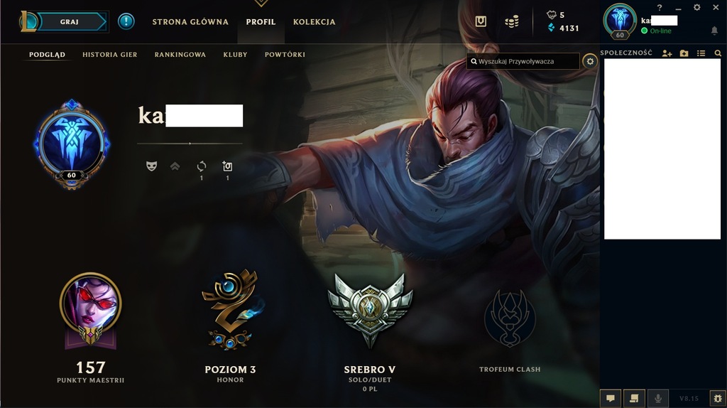 KONTO LEAGUE OF LEGENDS 60 LVL SILVER 5 EUNE