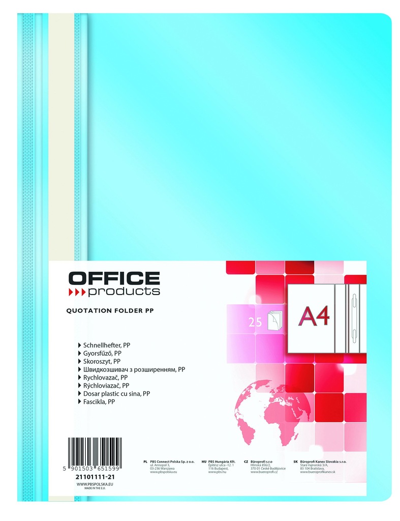 Skoroszyt OFFICE A4 miękki PP j.niebieski/Gdańsk