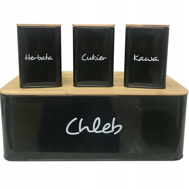 Chlebak Czarny + 3 Pojemniki Kawa Herbata Cukier