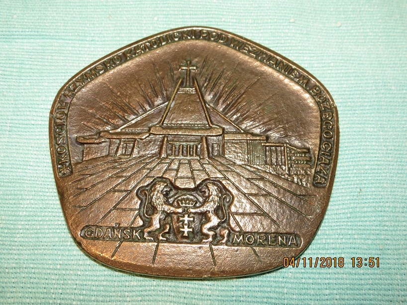 Medal Kamień Węgielny Kościół Gdańsk Morena 1980