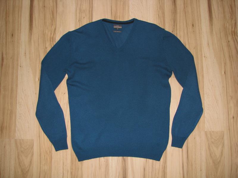 NEXT Sweter V-Neck niebieski 100% wełna L/XL BDB