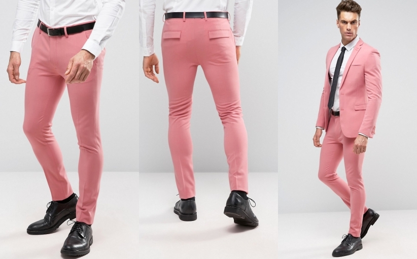 O5K201*RÓŻOWE SPODNIE MĘSKIE SUPER SKINNY 28/32