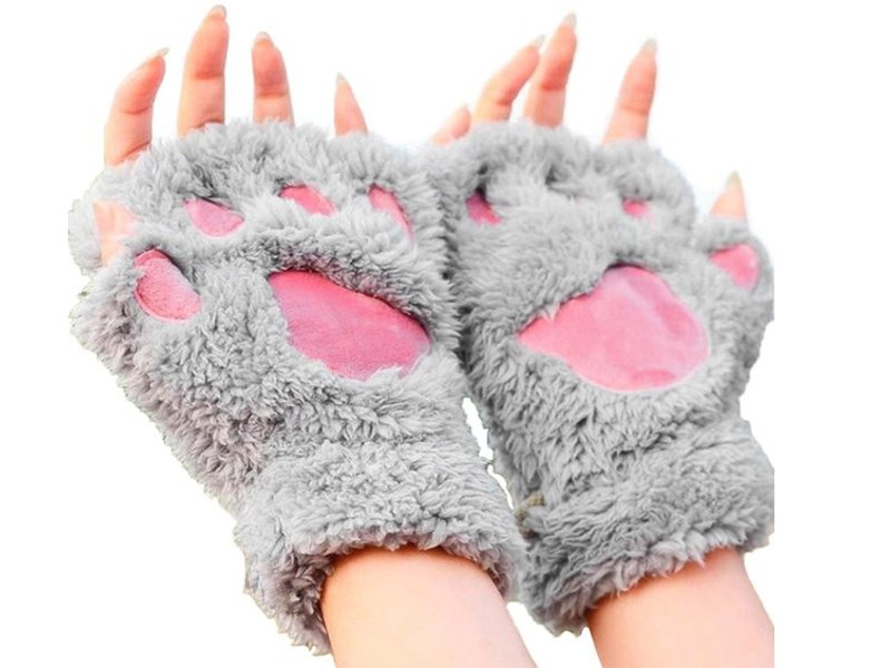 Rękawiczki bez palców niedźwiedzie łapki szare HIT