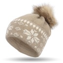 W331E CZAPKA ZIMOWA BEANIE ŚNIEŻKI POMPON BRĄZOWA