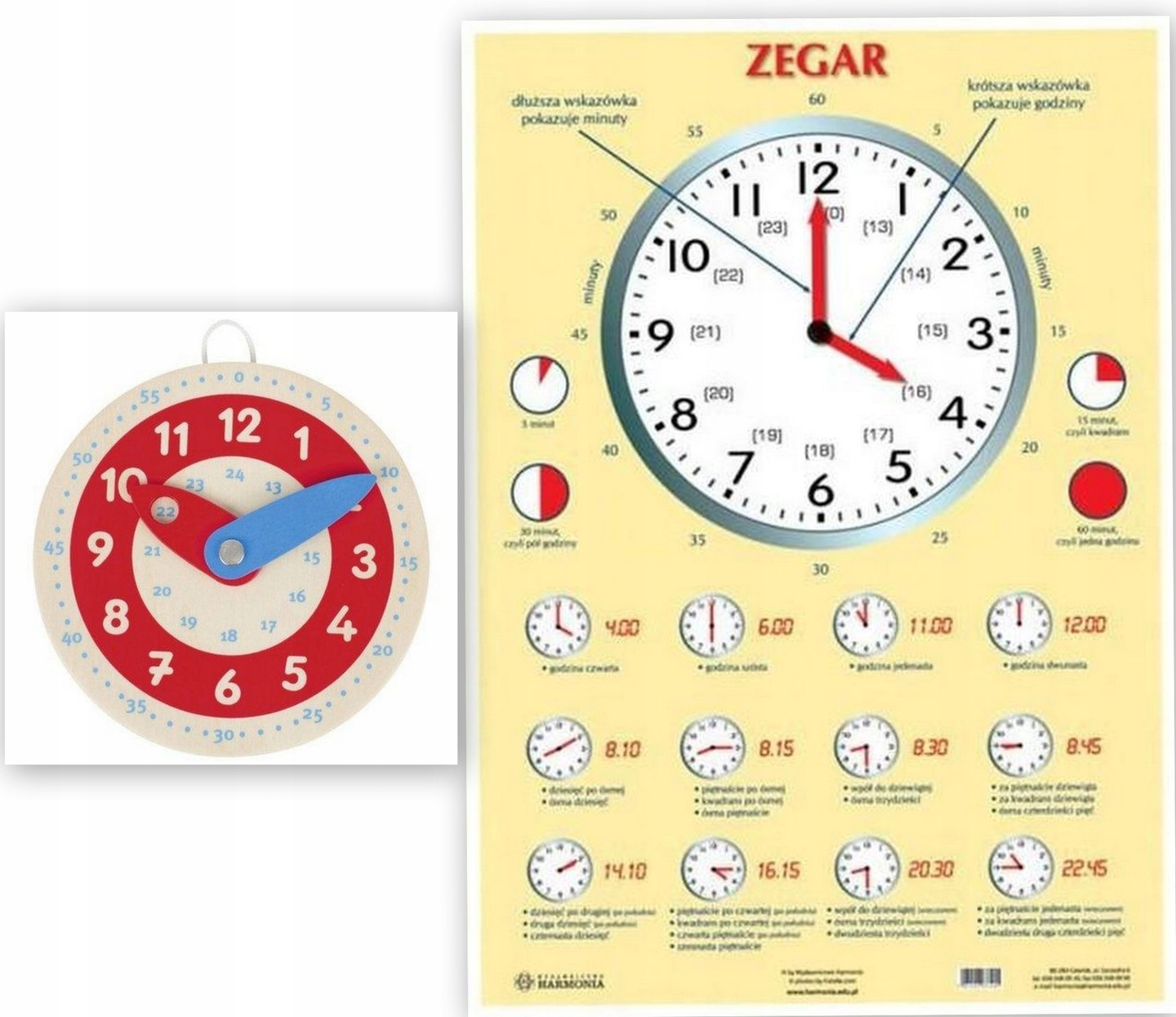 Zegary Do Nauki Godzin Do Druku Mały zegar do nauki godzin mierzenie czasu+plansza 7525345588 - Allegro.pl