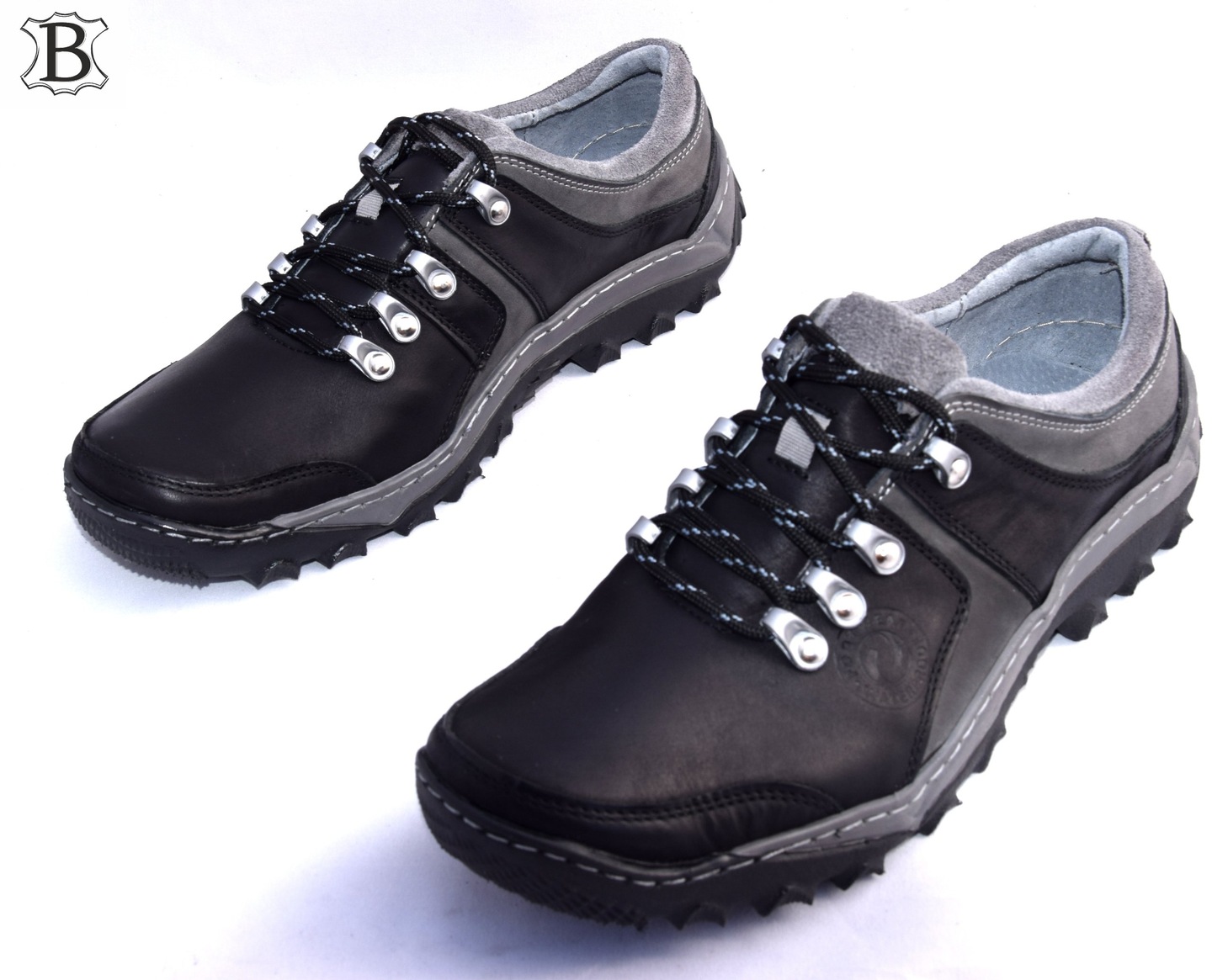 Obuwie trekkingowe czarne polskie buty skórzane 278