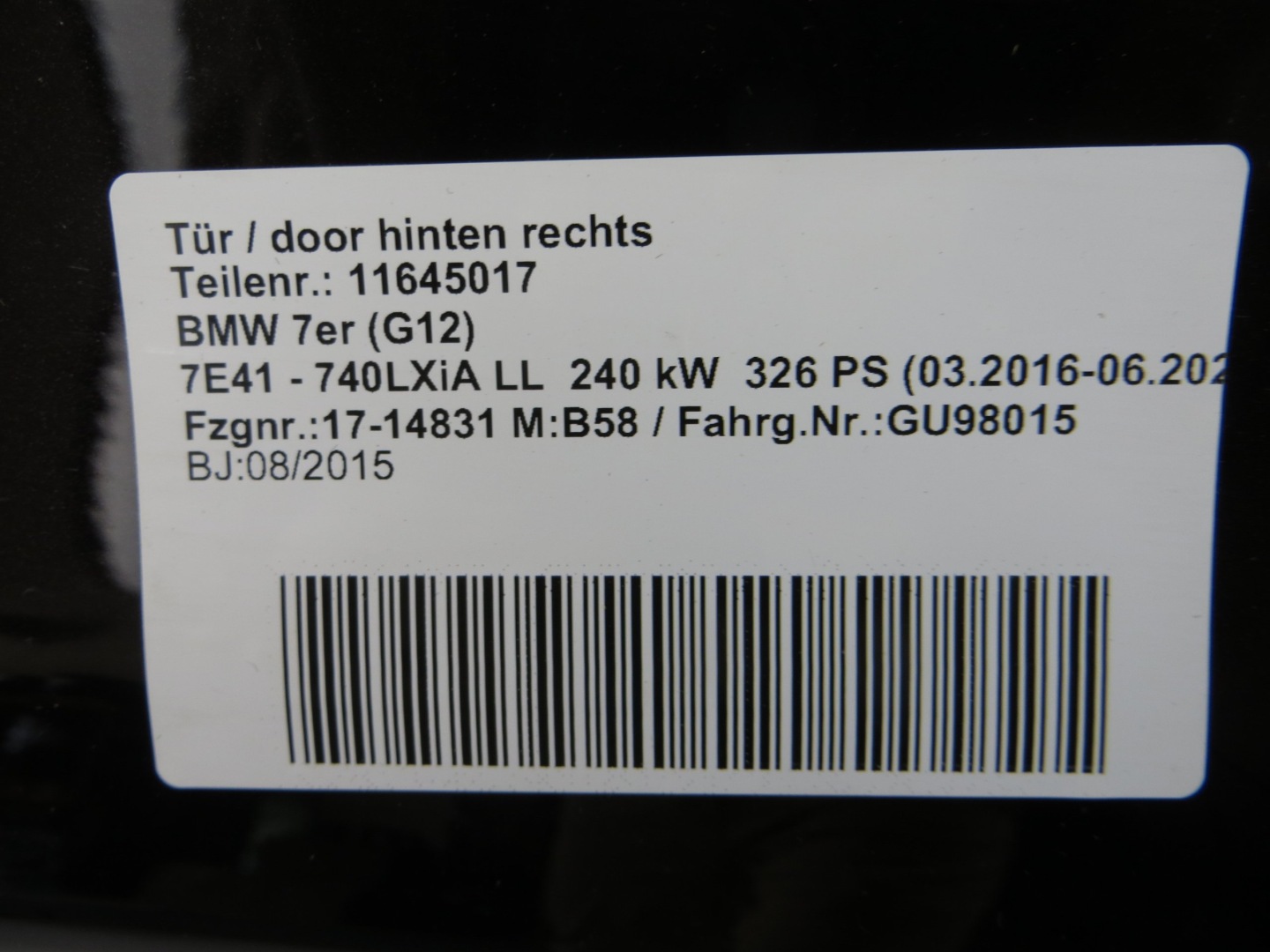 BMW 7 G12 Tür Hinten Rechts Door 4152719 Porta Porte - Thumbnail 2