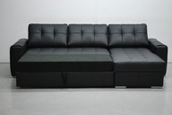 czarny SKÓRA NATURALNA narożnik funkcja spania pojemnik 6605 kanapa sofa
