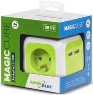 Predlžovací kábel lišta kocka Magic Cube 4 zásuvky 2x USB 3500W GreenBlue GB118