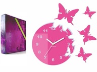 Moderné veľké nástenné hodiny Motýle Pink