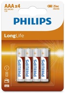 PHILIPS bateria cynk-węglowa LongLife AAA R03 4szt