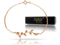 Złota Bransoletka RODOWANA 925 ze srebra PUDEŁKO na prezent listek listki