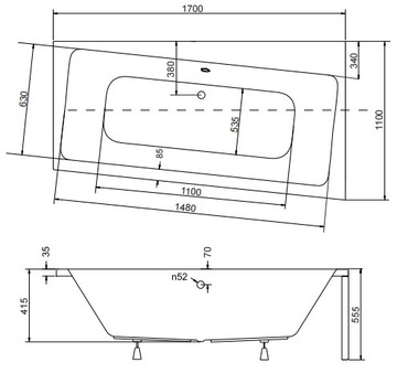 INFINITY асимметричная ванна 170x110 правая +OBUD+SYF