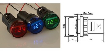 Круглый вольтметр постоянного тока 3-30 В, красный светодиод