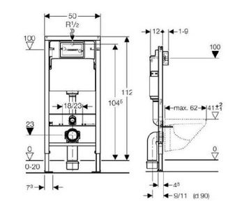 Каркас унитаза Geberit MODO SLIM DELTA51, чаша, хром