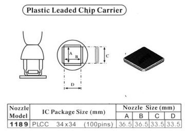 Паяльная насадка HotAir PLCC 34x34, 100 контактов 1189