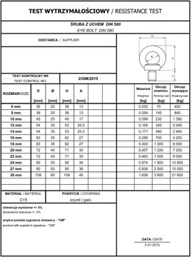 ВИНТ С УШКОЙ DIN 580 М22 - 1 шт./СЕРТИФИКАТ.