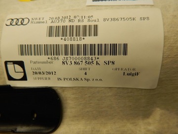 фото thumb №6, Audi a3 8v 3d потолок 8v3867505k