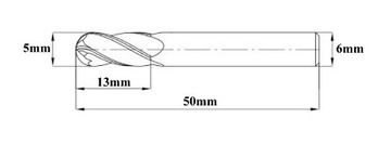 ТВЕРДОСПЛАВНАЯ ФРЕЗА 5x6x13x50 мм fi 5 мм 4F HRC45