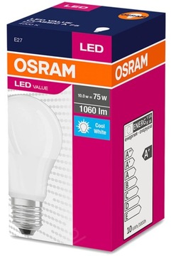 Светодиодная лампа A60 E27 10Вт 75Вт 1060лм 4000К OSRAM