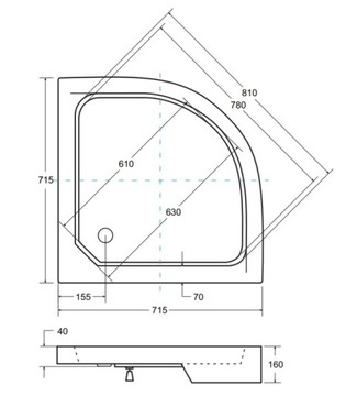 ПОЛЬСКИЙ ПОЛУКРУГЛЫЙ ДУШЕВОЙ ПОДДОН ALEX 70x70x4x16 + Сифон