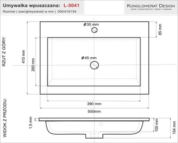 Умывальник LINE 50х41, тонкий бортик, встраиваемый, производство Польша