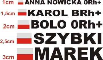 Twoje IMIĘ KSYWA Flaga POLSKI Grupa Krwi Naklejki