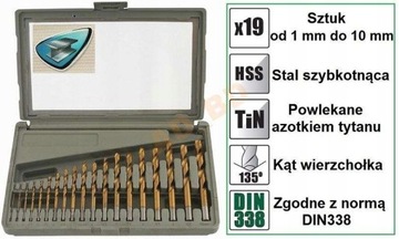 Сверла по металлу HSS-TiN 1,0-10,0 мм 19 шт. 60Х73